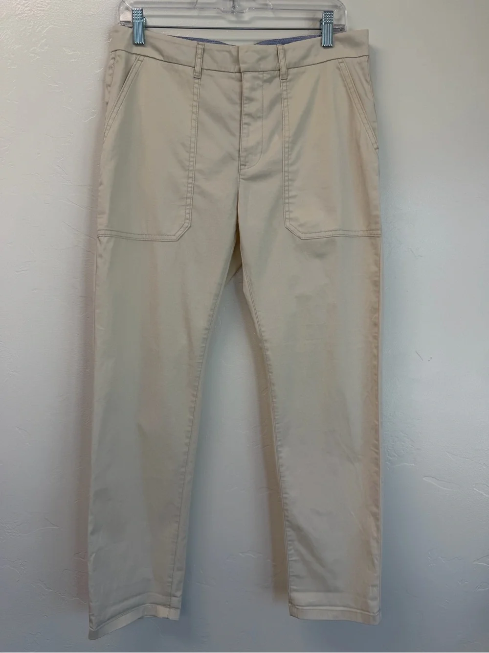 NWT Slim Boyfriend Chino Lightweight Patch-Pocket Cream Casual Pants Size 28